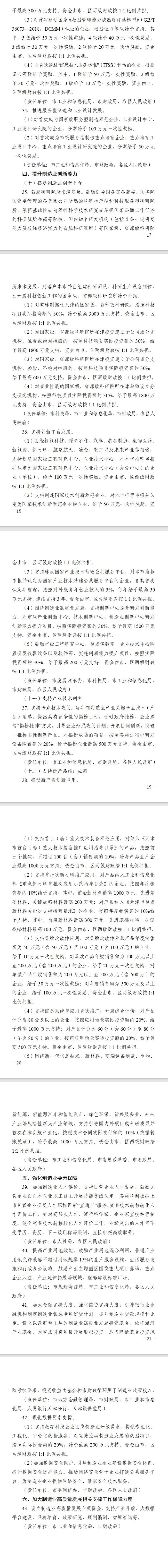 《天津市推动制造业高质量发展若干政策措施实施细则(征求意见稿)》公开征求意见