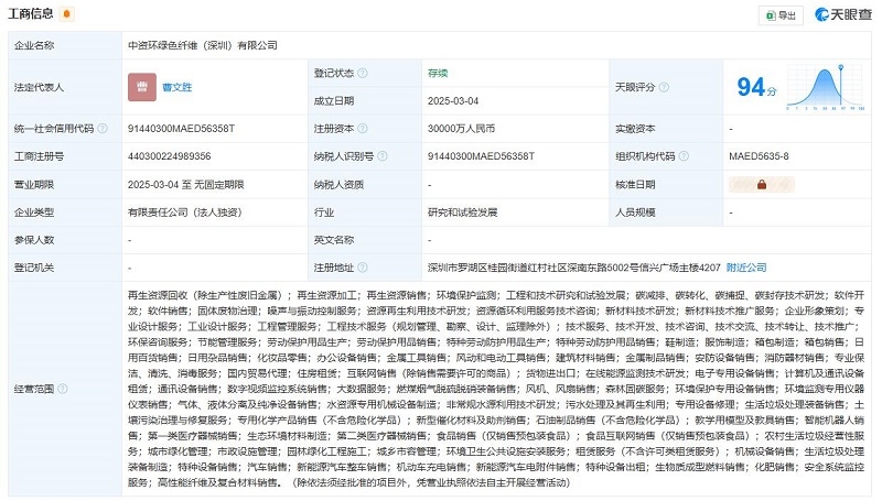 3亿！华润环保在深圳成立绿色纤维公司